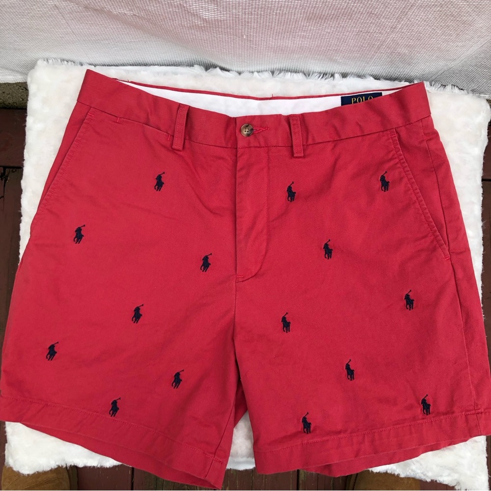 Ralph Lauren Mens Polo All Over Pony Stretch Classic Fit Short Nantucket Red